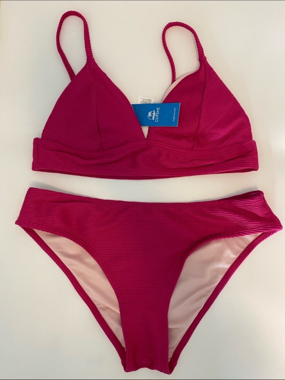 Cupshe Hot Pink Ribbed Triangle Bikini Set
B5